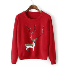 Red Christmas Sweater Women Deer Pearl Sequins Winter Autumn Pullovers Long Sleeve Pullover Chandail Femme#A12