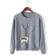 Red Christmas Sweater Women Deer Pearl Sequins Winter Autumn Pullovers Long Sleeve Pullover Chandail Femme#A12