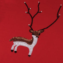 Red Christmas Sweater Women Deer Pearl Sequins Winter Autumn Pullovers Long Sleeve Pullover Chandail Femme#A12