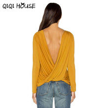 Ruffle Blouse Backless Blouse 2016 Autumn New Fashion Cross Drap Sexy Tops Women Shirt Solid Loose Top Blusas Feminina#C818