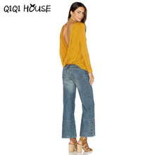 Ruffle Blouse Backless Blouse 2016 Autumn New Fashion Cross Drap Sexy Tops Women Shirt Solid Loose Top Blusas Feminina#C818