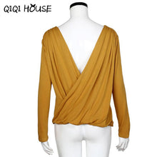 Ruffle Blouse Backless Blouse 2016 Autumn New Fashion Cross Drap Sexy Tops Women Shirt Solid Loose Top Blusas Feminina#C818