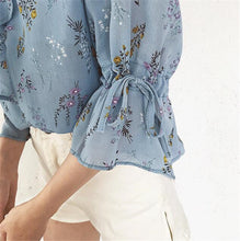 Ruffle Design Shirt 2017 Spring Summer Flower Printed shirts Short Flare Sleeves Chiffon Shirts Women's Clothing 33029