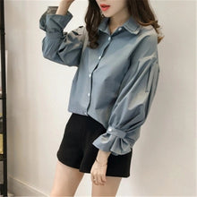 S-3XL Button Blouses New 2017 Fashion Lantern Sleeve Blouse Korean Style Ladies Blusas Women Tops Plus Size 72661