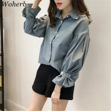 S-3XL Button Blouses New 2017 Fashion Lantern Sleeve Blouse Korean Style Ladies Blusas Women Tops Plus Size 72661