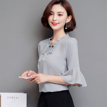 S-4XL Plus Size New 2017 Fashion Summer Elegant Blouse Bow Tie Shirt Ruffled Collar Butterfly Sleeve Blusas Women Tops