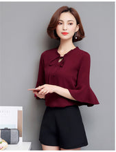 S-4XL Plus Size New 2017 Fashion Summer Elegant Blouse Bow Tie Shirt Ruffled Collar Butterfly Sleeve Blusas Women Tops