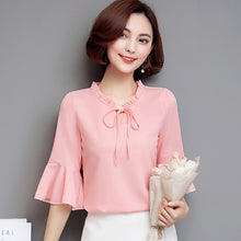 S-4XL Plus Size New 2017 Fashion Summer Elegant Blouse Bow Tie Shirt Ruffled Collar Butterfly Sleeve Blusas Women Tops