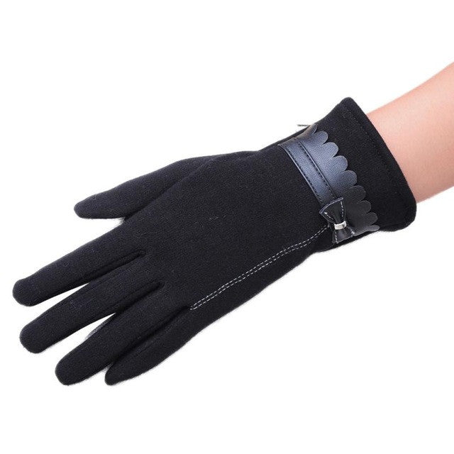 Screen Gloves Cotton Warm PU Bow Cute Kroean Style Elegant Gloves Winter Outdoor Gloves Handschoenen Winter Dames#E823