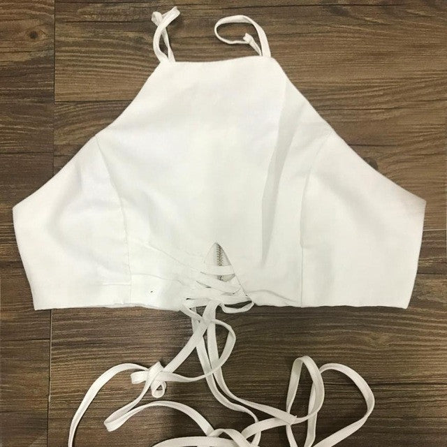 Sexy Bandage Camisole Cleavage Sleveless Halter Breathable Tank Tops Black Cropped Tops Roupas Sexy E Sensuais#212