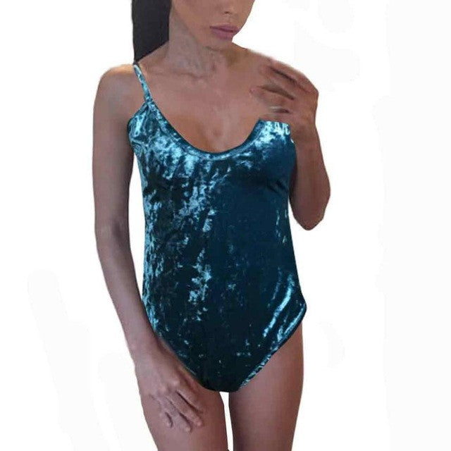 Sexy Choker V Neck Bodysuits Long Sleeve Shiny Velvet Women Autumn Spring Backless Bodysuits Rompers Women #1212