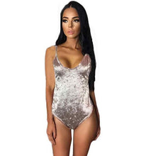 Sexy Choker V Neck Bodysuits Long Sleeve Shiny Velvet Women Autumn Spring Backless Bodysuits Rompers Women #1212
