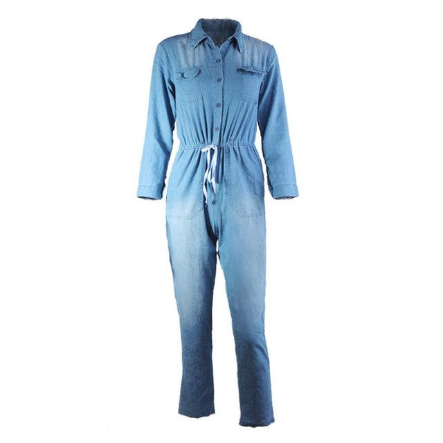 Sexy Denim Jumpsuit Long Sleeve Deep V-Neck Bandage Casual Jumpsuits Woman Rompers Womens Jumpsuit Summer#C805