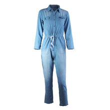 Sexy Denim Jumpsuit Long Sleeve Deep V-Neck Bandage Casual Jumpsuits Woman Rompers Womens Jumpsuit Summer#C805