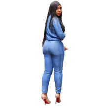 Sexy Denim Jumpsuit Long Sleeve Deep V-Neck Bandage Casual Jumpsuits Woman Rompers Womens Jumpsuit Summer#C805