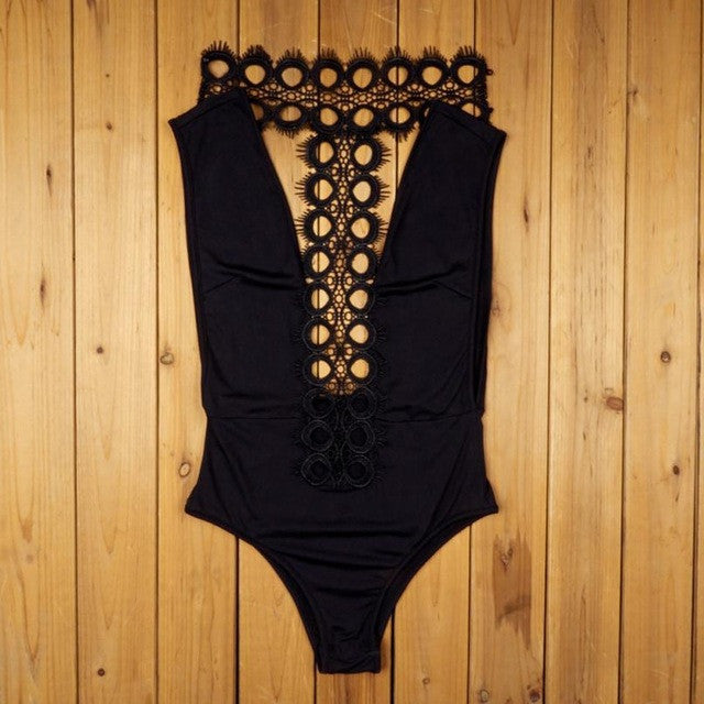 Sexy Jumpsuit 2017 Black Sleeveless Jumpsuit Lace Hollow Out Sexy Chocker Women Bodysuit Rompers Womens#1521