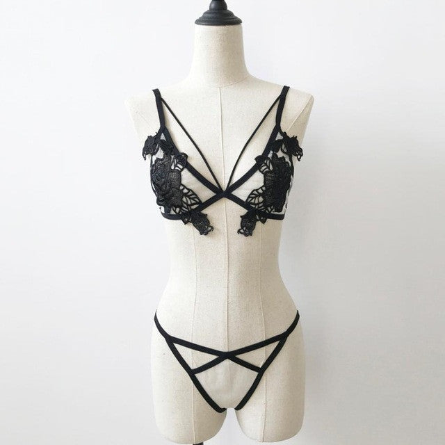 Sexy Lace Floral Hollow Out Bra Crop Top Summer 2017 Women Cropped Bustier Bustier Vest Unpadded Bralette Bra +G-string Set #23
