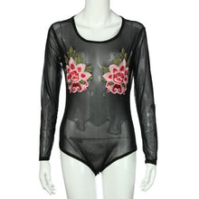 Sexy Long Sleeve Mesh Bodysuit Romper Women 2017 Embroidery Floral Bodycon Jumpsuit Overalls Ladies Summer One Piece Suit #23