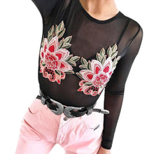 Sexy Long Sleeve Mesh Bodysuit Romper Women 2017 Embroidery Floral Bodycon Jumpsuit Overalls Ladies Summer One Piece Suit #23
