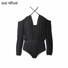 Sexy One Piece Outfits V Neck Long Sleeve Cross Halter Jumpsuit Summer Backless Off ShoulderJumpsuit 2016 Rompers#B811