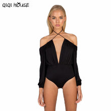 Sexy One Piece Outfits V Neck Long Sleeve Cross Halter Jumpsuit Summer Backless Off ShoulderJumpsuit 2016 Rompers#B811