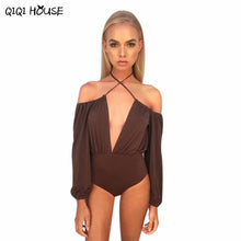 Sexy One Piece Outfits V Neck Long Sleeve Cross Halter Jumpsuit Summer Backless Off ShoulderJumpsuit 2016 Rompers#B811