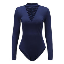Sexy Rompers For Women Cross Bandage Bodysuit Long Sleeve Halter V-neck Sexy One Piece Outfits #A11