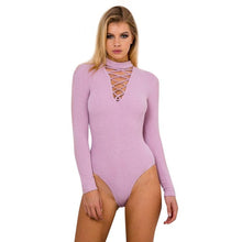 Sexy Rompers For Women Cross Bandage Bodysuit Long Sleeve Halter V-neck Sexy One Piece Outfits #A11