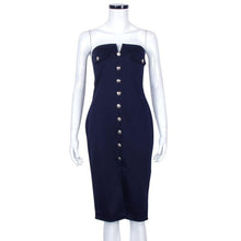 Sexy Summer Dress Button Uniform Style Strapless Off the Shoulder Split Knee-Length Dress Vestidos Femininos#B620