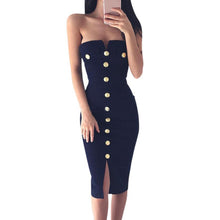 Sexy Summer Dress Button Uniform Style Strapless Off the Shoulder Split Knee-Length Dress Vestidos Femininos#B620