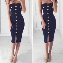 Sexy Summer Dress Button Uniform Style Strapless Off the Shoulder Split Knee-Length Dress Vestidos Femininos#B620