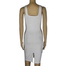Sexy Women Basic Dress Slim White Sleeveless Bodycon Front Splite Club Wear Short Mini Dress Womens vestidos #1215