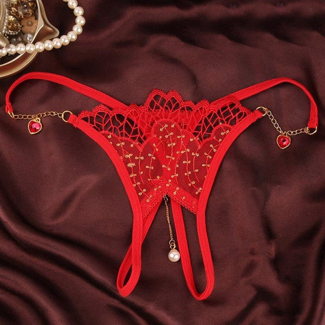 Sexy Women G-String Black Red Polyster Lace Open Crotch Underwear Women Thongs Lady Panties Underpanties Ladies #1215