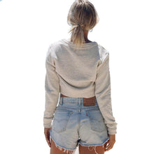 Simple Apparel Autumn chic lace up sweatshirt Women tops v neck ladies sweatshirt warm Gray crop top long sleeve 70098
