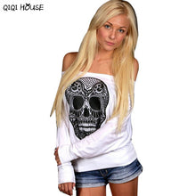 Skull Printing Top Women Loose Sexy Women Long Sleeve Casual Blouse Pullovers Autumn Basic Top Camisas Femininas 2016#C928