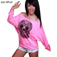 Skull Printing Top Women Loose Sexy Women Long Sleeve Casual Blouse Pullovers Autumn Basic Top Camisas Femininas 2016#C928