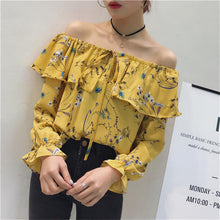 Slash Neck Floral Blouse Shirts for Women Summer 2017 Butterfly Sleeves Chiffon Shirts Female Strapless Chic Tops 33056