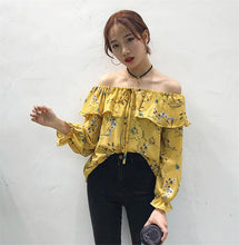 Slash Neck Floral Blouse Shirts for Women Summer 2017 Butterfly Sleeves Chiffon Shirts Female Strapless Chic Tops 33056