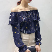 Slash Neck Floral Blouse Shirts for Women Summer 2017 Butterfly Sleeves Chiffon Shirts Female Strapless Chic Tops 33056