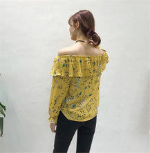 Slash Neck Floral Blouse Shirts for Women Summer 2017 Butterfly Sleeves Chiffon Shirts Female Strapless Chic Tops 33056