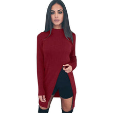 Spring Autumn Winter Women Sweater Splite Solid Warm Long Knitted Sweaters and Pullovers For Women Turtleneck Ladies Jumper #WY