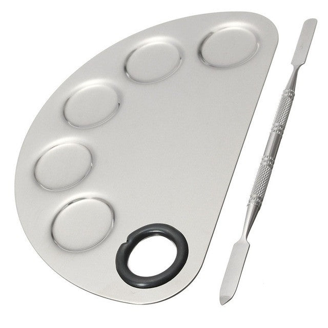 Stainless Steel Cosmetic Semicircle Five-hole Makeup Palette Nail Art Palette Mixing Spatula Cosmetic Makeup Tool Kits