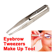Stainless Steel Make Up Tool LED Light Eyelash Eyebrow Hair Removal Tweezer