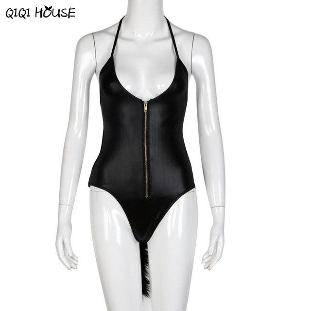 Strapless Jumpsuit Halter Backless Cat Tail Night Entertainment Sleeveless Romper Sous Vetement Femme Sexy#B831