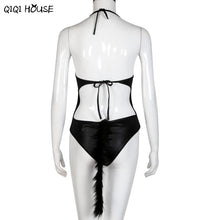 Strapless Jumpsuit Halter Backless Cat Tail Night Entertainment Sleeveless Romper Sous Vetement Femme Sexy#B831