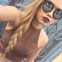 Suede Woman Sleeveless Bodycon Tank Top Halter Cropped Women Bustier Bra Cropped Feminino#121