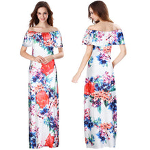 Summer 2017 Fahsion Boho Beach Style Women Off Shoulder Sleeveless Floral Printed Ruffles Dress Strapless Elegant Long Dress #23