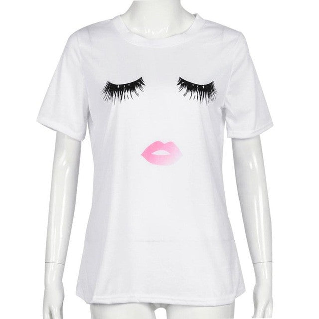 Summer Blouse Women' sShirt Printing Ladies Eyelash Short Sleeve Loose Tops Casual Shirts Roupas Femininas#B808