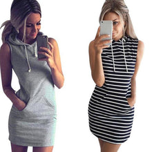 Summer Dress Striped Hoody Sleevelss Casual MIni Short Solid Ladies Summer Dress Vestido De Verano#B715
