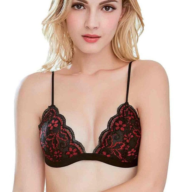 Summer Ladies Crop Tops Triangle Lace Bralette Floral Sheer Lace Bralette Bustier Crop-Top Mesh Lining cropped feminino 2017 #03